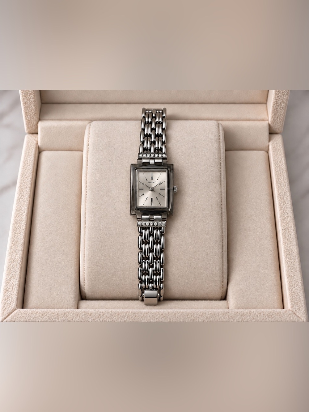 Silver Link Bracelet Watch - Classic Rectangular Dial